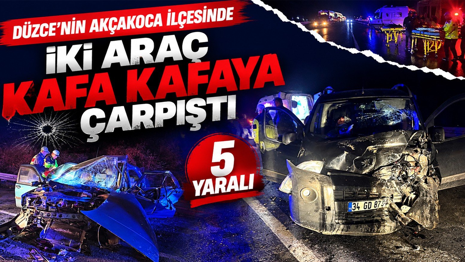 Düzce’nin Akçakoca İlçesinde İki Araç Kafa Kafaya Çarpıştı: 5 Yaralı