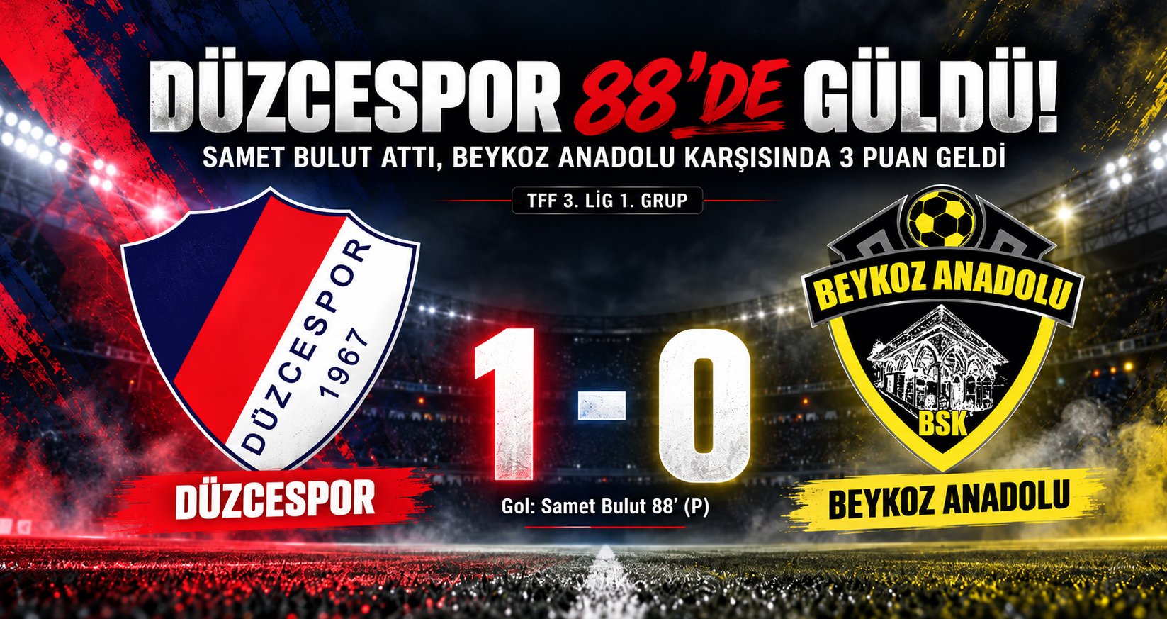Düzcespor 88’de Güldü! Samet Bulut Attı, Beykoz Anadolu Karşısında 3 Puan Geldi