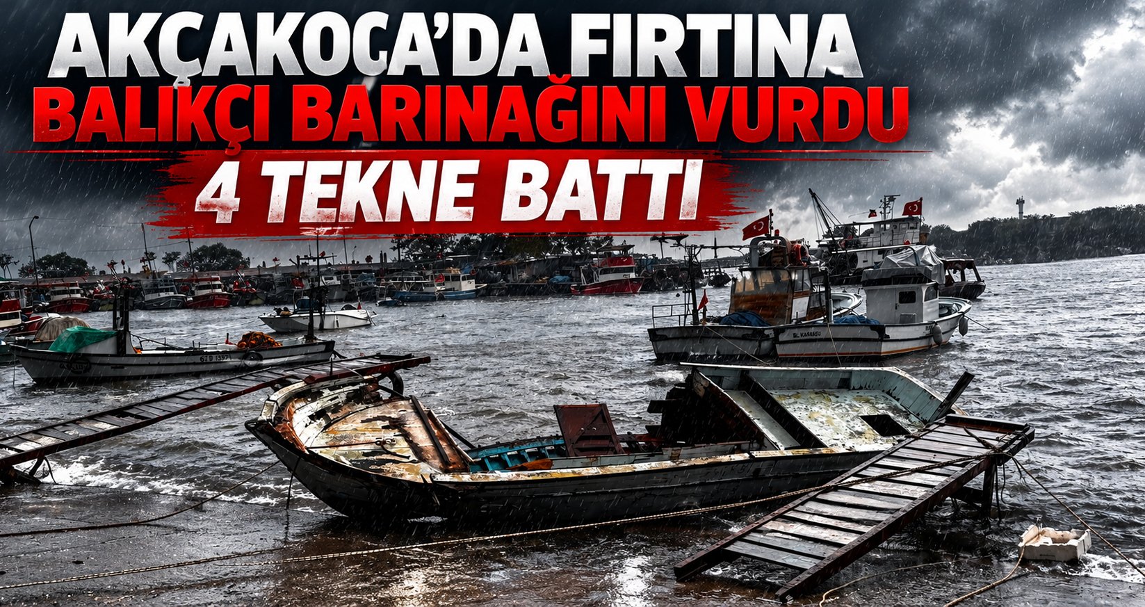 Akçakoca'da Etkili Olan Fırtına Balıkçı Barınağını Vurdu: 4 Tekne Battı