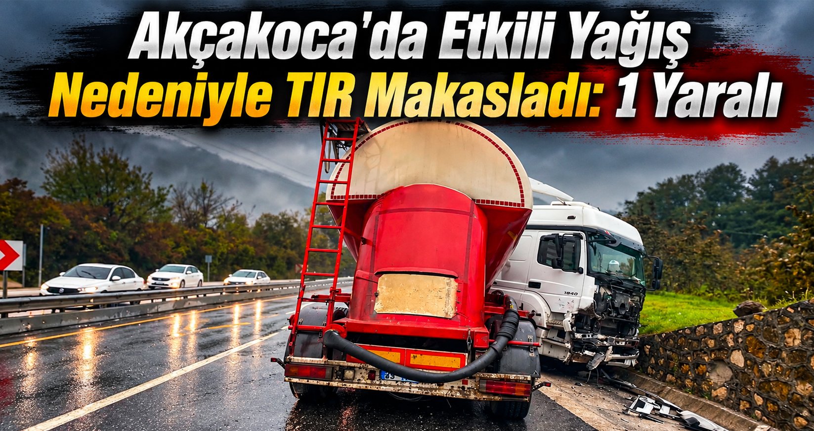 Akçakoca'da Etkili Yağış Nedeniyle TIR Makasladı: 1 Yaralı