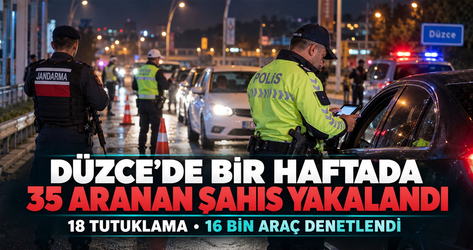 Düzce’de Bir Haftada 35 Aranan Şahıs Yakalandı: 18 Tutuklama, 16 Bin Araç Denetlendi