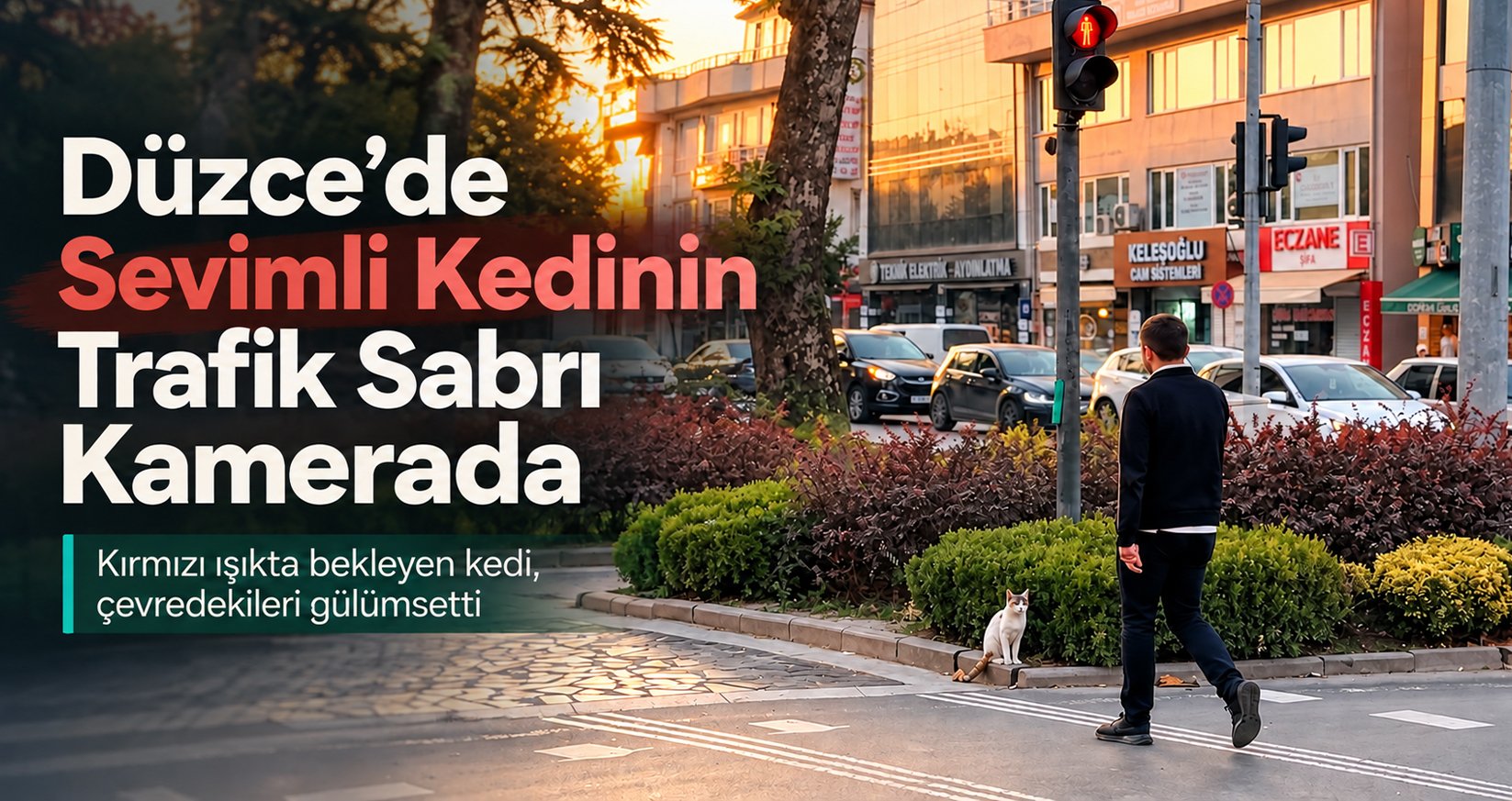 Düzce’de Sevimli Kedinin Trafik Sabırı Kamerada